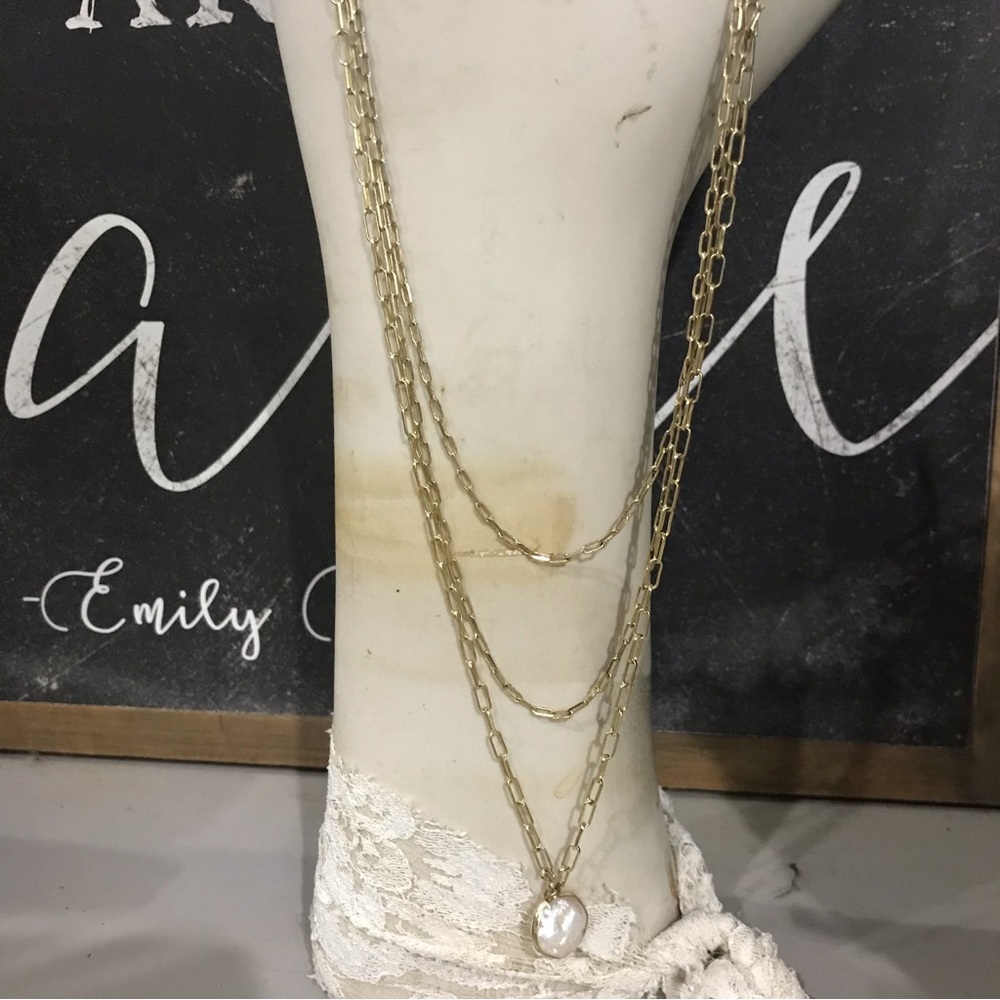 Three Chain Golden Layered Necklace